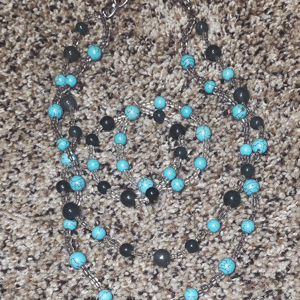 Turquoise and Black Beaded Necklace & Bracelet